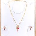 Floral CZ Peacock 22k Gold Necklace Set