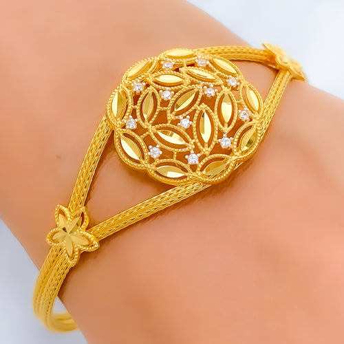 22k-gold-sparkling-leaf-accented-cz-bangle-bracelet