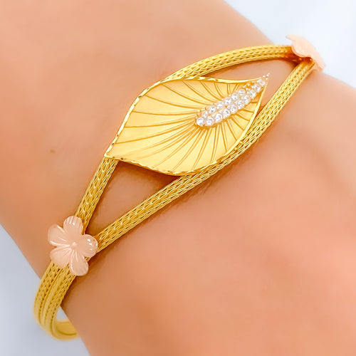Elevated Smooth Finish Leaf Bangle Bracelet