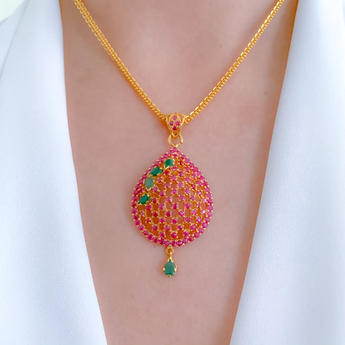 Refined Ruby + Emerald Pendant Set