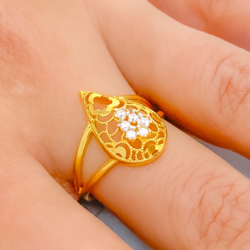 22k-gold-Sparkling CZ Cutwork Drop Ring