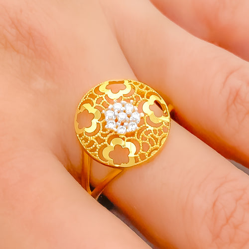 22k-gold-Symmetrical Mesh Round CZ Ring