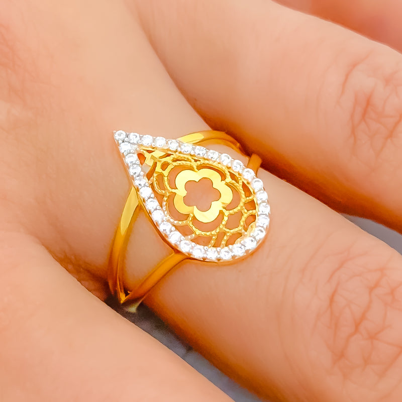 22k-gold-Radiant Drop Flower CZ Ring