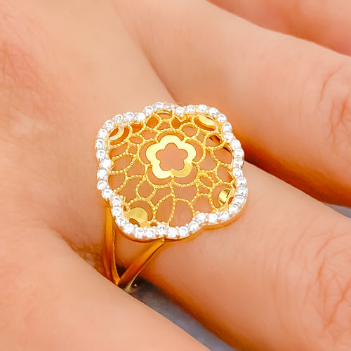 22k-gold-Attractive Floral Vine CZ Ring