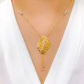 Dressy Leaf Drop 22k Gold Necklace Set + Ring