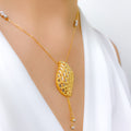 Dressy Leaf Drop 22k Gold Necklace Set + Ring