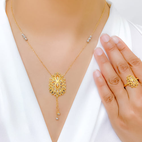 Ornate Drop Necklace Set + Ring