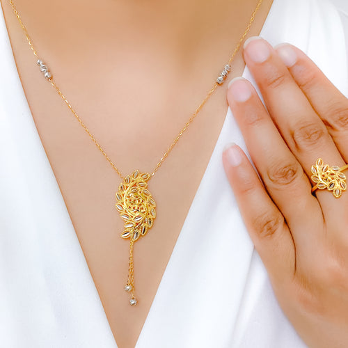 Elegant Leaf Necklace Set + Ring