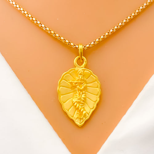 22k-gold-Engraved Krishna Leaf Pendant 