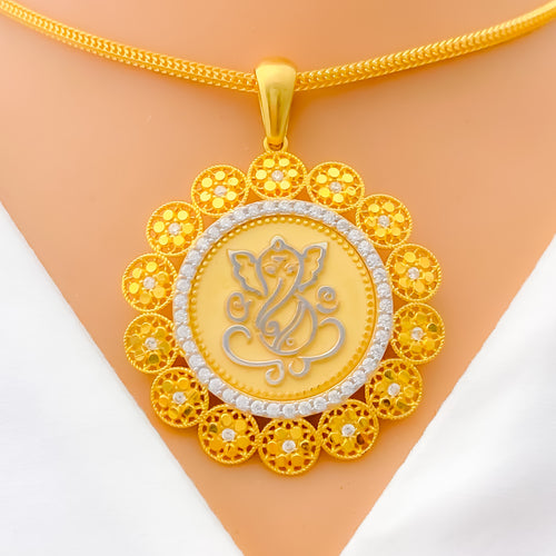 22k-gold-Dazzling Flower Ganesh Pendant  