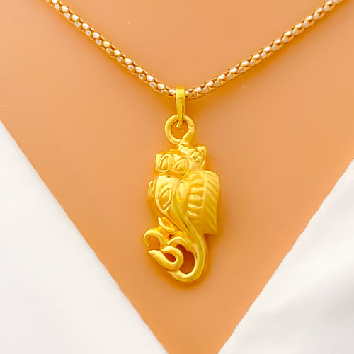 22k-gold-Unique Leaf Accented Ganesh Pendant 