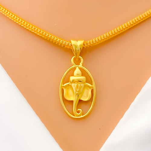 22k-gold-Open Oval Ganesh Pendant 