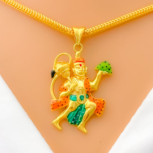 22k-gold-Vibrant Enameled Hanuman Pendant 