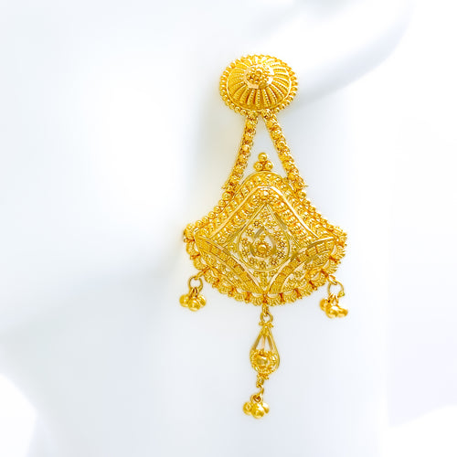 Upscale Long Paisley 22k Gold Earrings