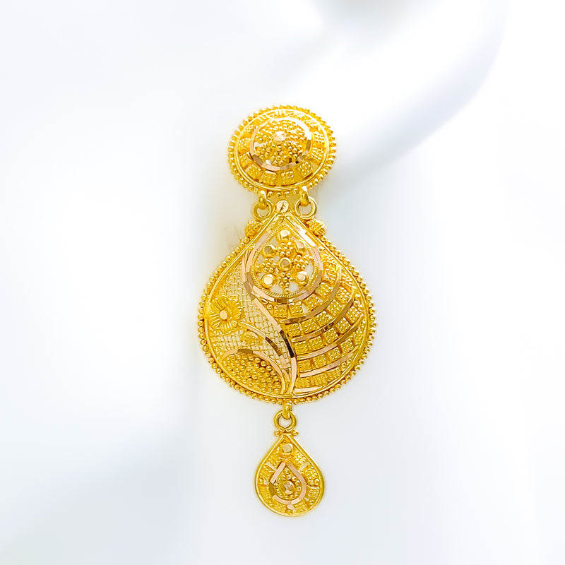 Fancy Asymmetrical Mesh 22k Gold Drop Earrings