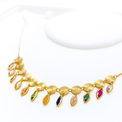 Vibrant Hanging CZ Marquise 22k Gold Necklace