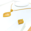 Shimmering Floral Filigree 22k Gold Pendant Set