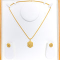 Striped Hexagonal 22k Gold Pendant Set