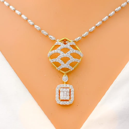 18k-gold-Contemporary Dangling Diamond Pendant Set