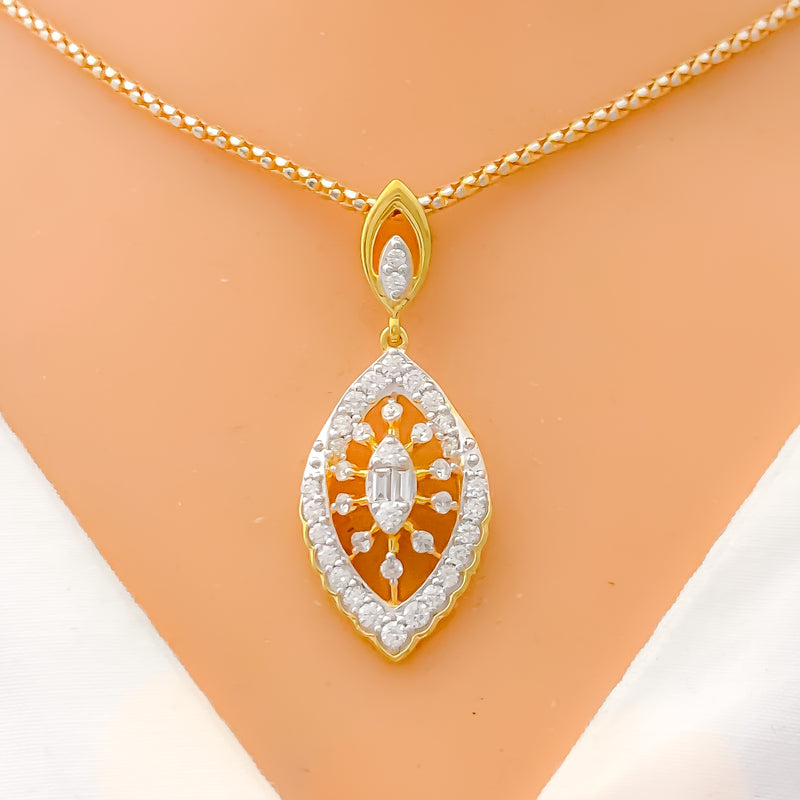 18k-gold-Trendy Marquise Shaped Diamond Pendant Set