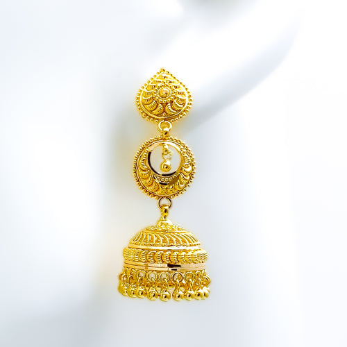 Elegant Hanging 22k Gold Crescent Jhumki