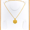Elevated Floral Hexagon 22k Gold Pendant