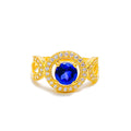 22k-gold-Festive Deep Blue CZ Ring 