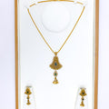 Vintage Ornate Bell Drop 22k Gold Pendant Set