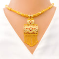 Traditional White Meena 22k Gold Necklace Set 