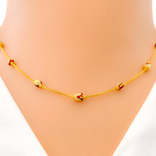 Dual Colored Drum Bead 22k Gold Necklace 
