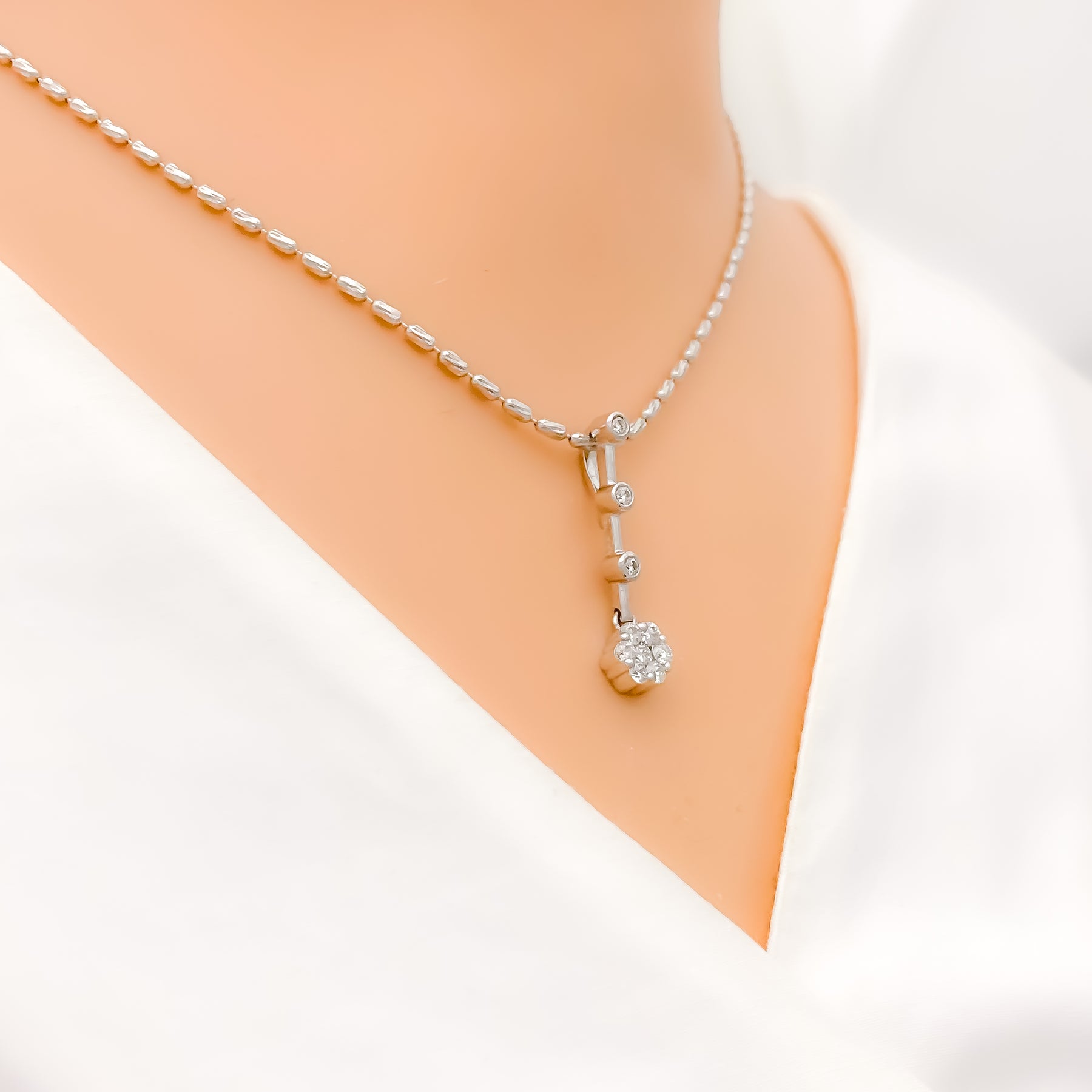 Classic diamond accent leaves white pearl necklace- with hanging pearls –  Hyati Pearls