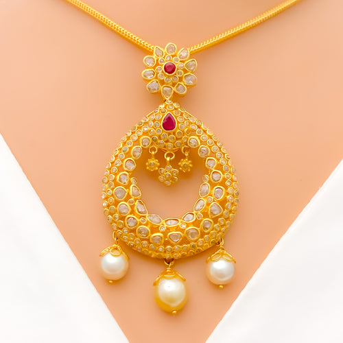 diamond-delicate-polki-sunflower-pendant-set