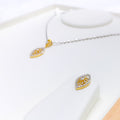 18k-gold-Trendy Marquise Shaped Diamond Pendant Set 