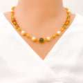 Ruby + Emerald Stone Temple 22k Gold Necklace