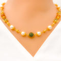 Ruby + Emerald Stone Temple 22k Gold Necklace