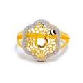 Sparkling Flower 22K Gold CZ Ring 