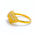 Versatile Leaf Adorned 22K Gold CZ Ring 