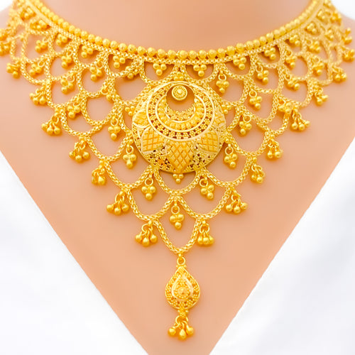 Gorgeous Bridal Set With Hanging Gold Beads