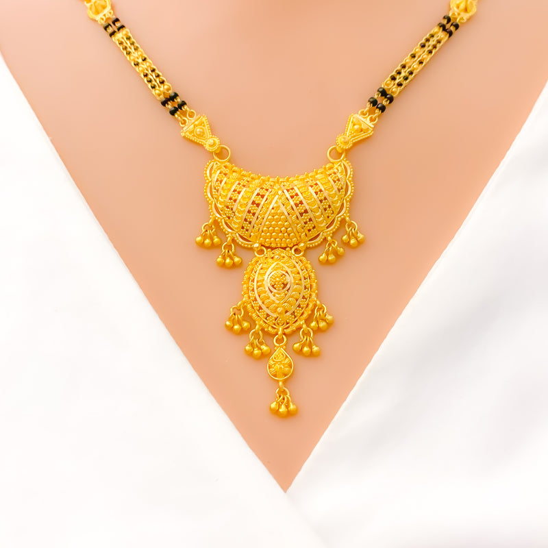 22k-gold-Elongated Crescent Shaped Tassel Mangal Sutra 