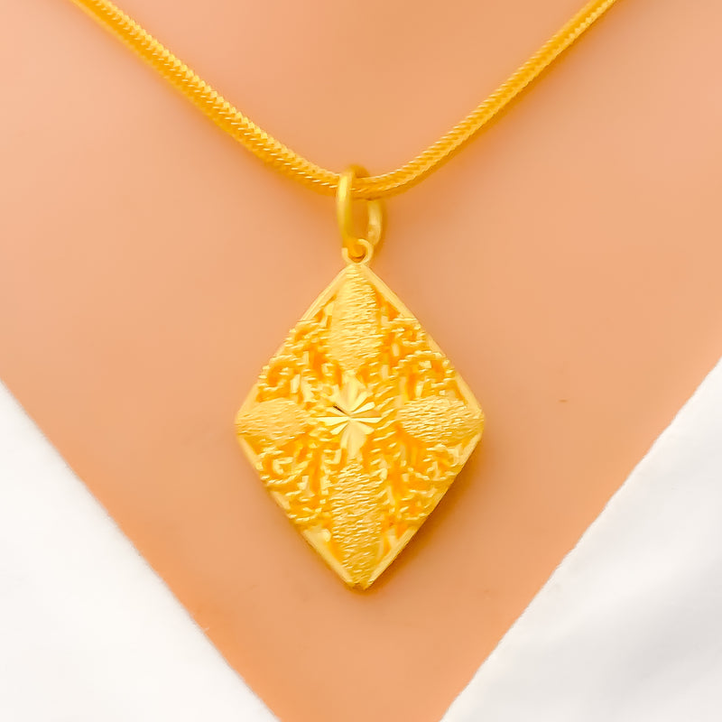22k-gold-Refined Engraved Elongated Pendant