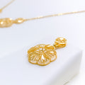 Upscale Blooming Flower 22k Gold Necklace Set