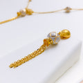 Dainty Multi-Orb Tassel 22k Gold Necklace Set