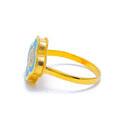 Majestic Turquoise Enameled 21K Gold CZ Ring 