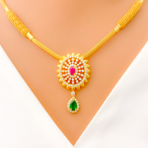 22k-gold-Magnificent Elevated CZ Floral Necklace Set