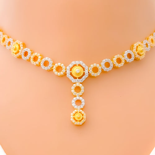 22k-gold-Graceful Chic Halo CZ Necklace Set