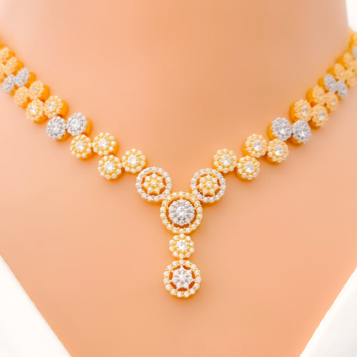 22k-gold-Glistening Two Tone Flower Adorned CZ Necklace Set 