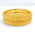 Refined Traditional Leaf Accented 22k Gold Bangles