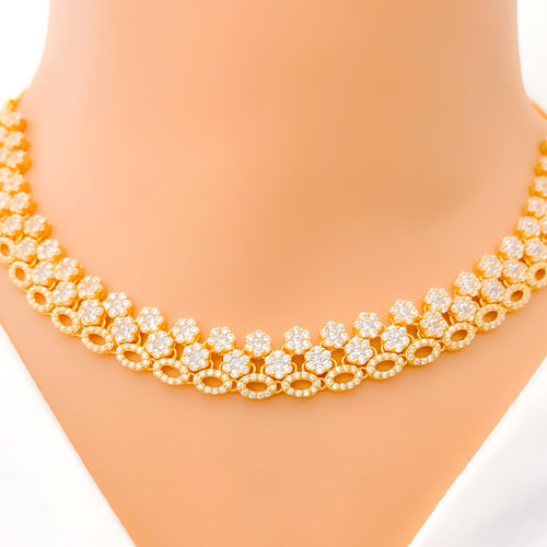 22k-gold-Decorative Delightful Interlinked Flower CZ Necklace Set