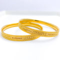 Upscale Radiant Flower-Lined 22k Gold Bangles