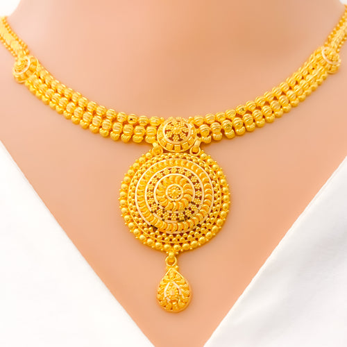 22k-gold-Elegant Flower Accented Dome Necklace Set